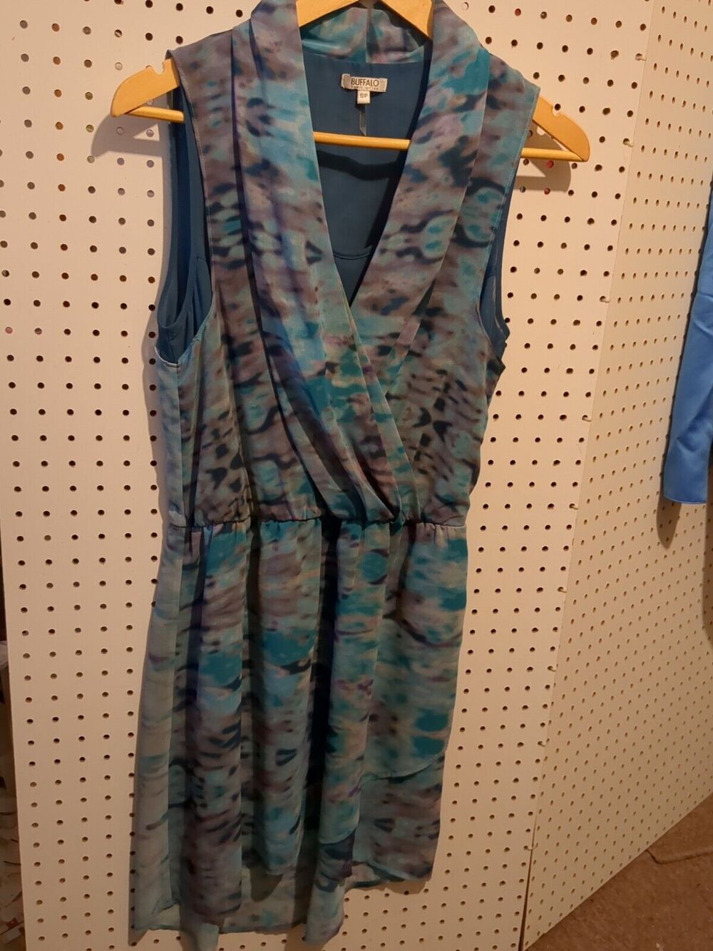 Buffalo David Bitton Dress Small Wrap V Neck Sleeveless Chiffon Blue